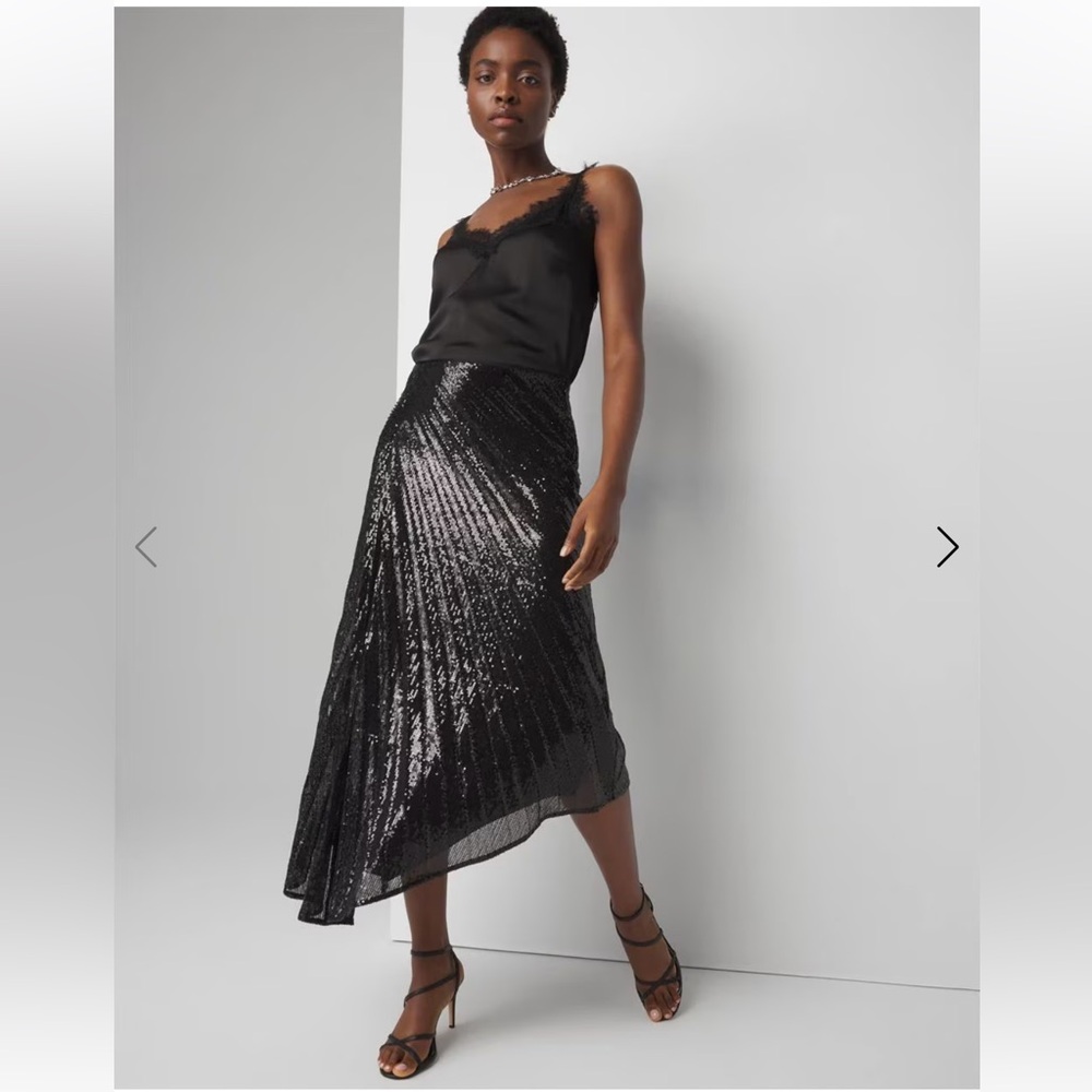 White House Black Market Black Sequin Pleated Midi Skirt